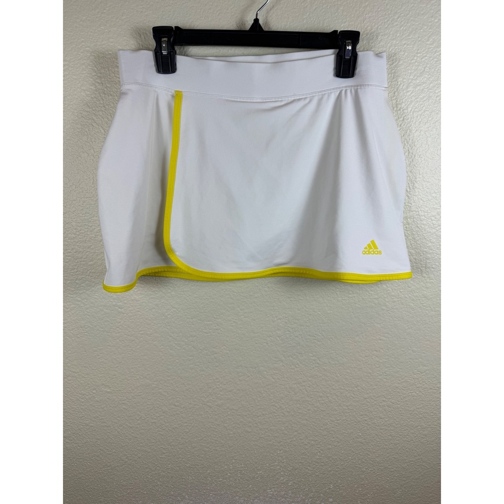 Adidas Skort Women Medium White Yellow Trim Climalite Stretch Athletic Sporty
